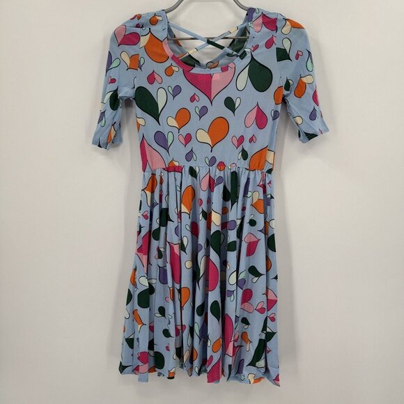 Dot Dot Smile Girl's Ballerina Skater Dress sz 11 NWT Short Sleeve BLUE HEARTS - Picture 5 of 6